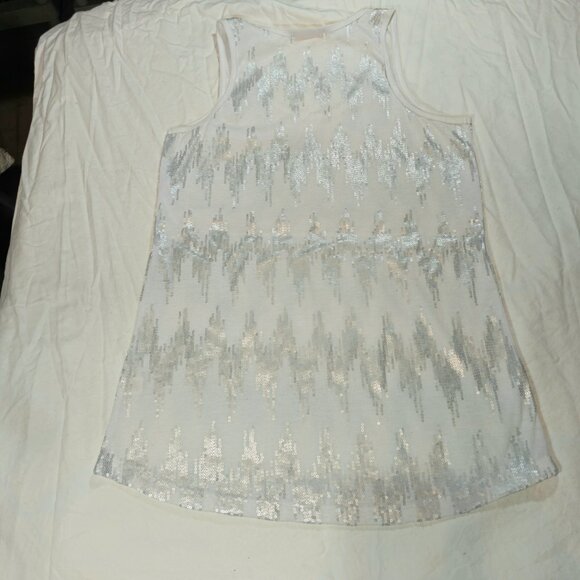 Belle Du Jour White Tank With Silver Sequin Detail size Large - Picture 2 of 5